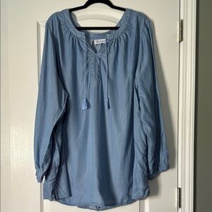 Denim&Co Light Blue Tunic with Tassel Accents